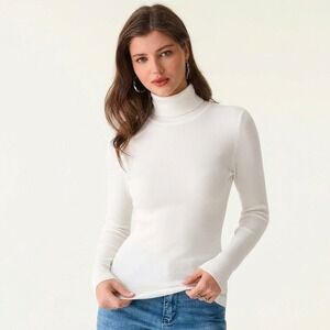 OGL Women Large White MaxWarm Eco Mousse Turtleneck Top Built-in Bra Long Sleeve